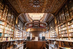 brown concrete library interior